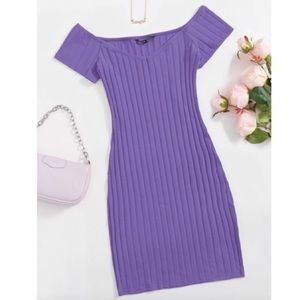 NEW Violet Purple Off Shoulder Rib Knit Bodycon Dress